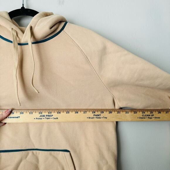 Madeleine Thompson cream hoodie blue hems soft inside woman’s size L - Picture 4 of 8
